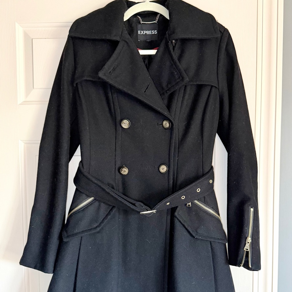 Express Black Double Breasted Wool Peacoat - XS